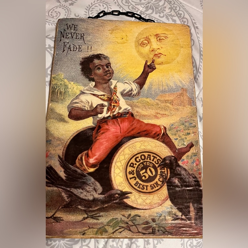 Vintage Art Print with Child and Sun Motif. WE NEVER FADE. I